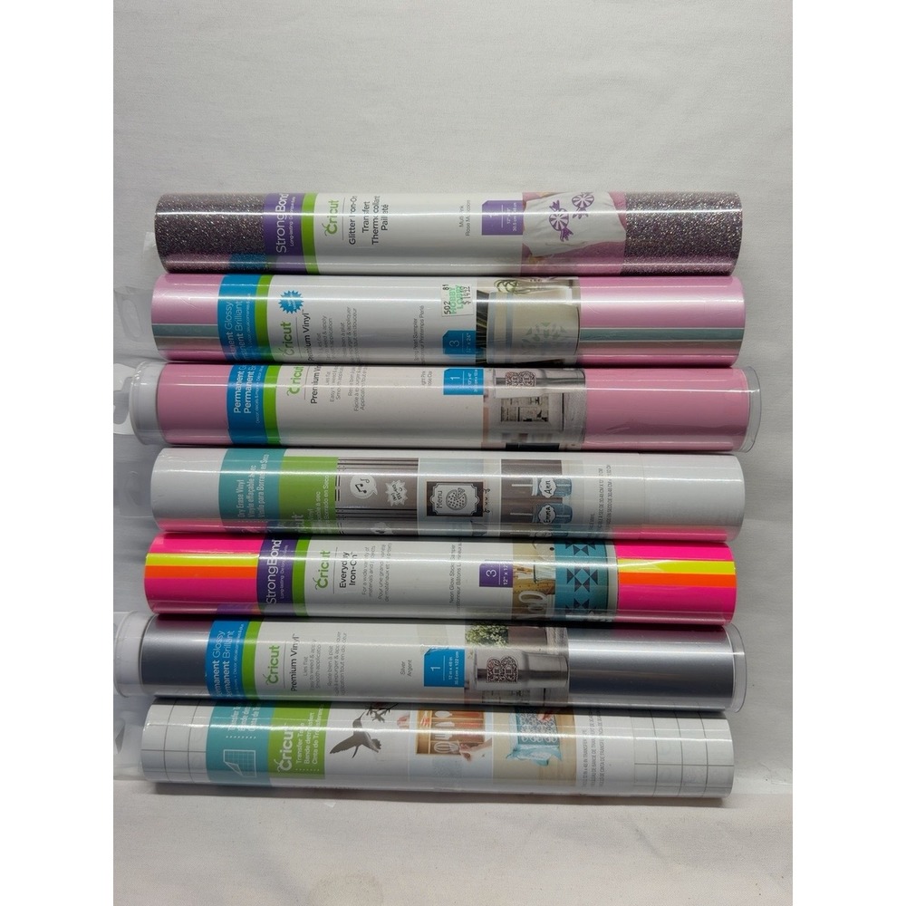 Lot of 7 Cricut Vinyl Iron-On Transfer Tape Rolls Assorted Colors Glitter Pink